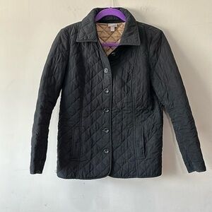 J. Jill black and camel Quilted Barn Jacket XS Back Snap Vents EUC